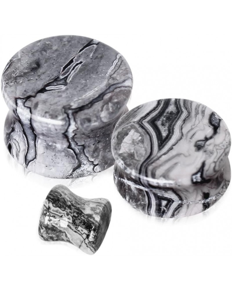 Grey Wave Jasper Natural Stone Saddle Plugs, Sold as a Pair 8mm (0GA) $9.98 Body Jewelry