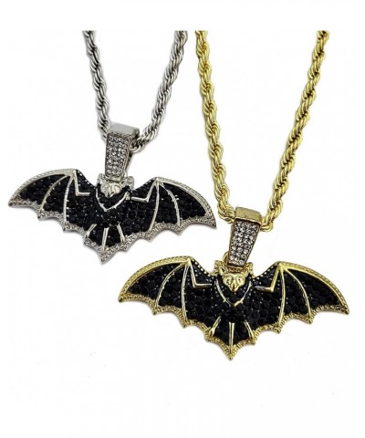 HIP HOP JEWELRY MICRO PAVE STONE GOLD SILVE PLATED BAT BLING PENDANT & 4mm 24" ROPE CHAIN NECKLACE $10.44 Necklaces