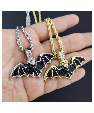 HIP HOP JEWELRY MICRO PAVE STONE GOLD SILVE PLATED BAT BLING PENDANT & 4mm 24" ROPE CHAIN NECKLACE $10.44 Necklaces