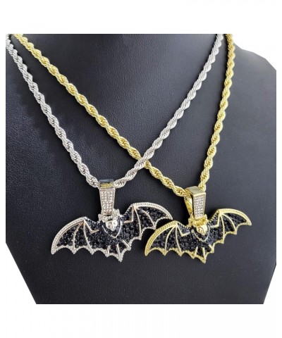 HIP HOP JEWELRY MICRO PAVE STONE GOLD SILVE PLATED BAT BLING PENDANT & 4mm 24" ROPE CHAIN NECKLACE $10.44 Necklaces