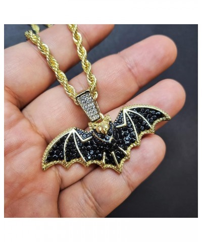 HIP HOP JEWELRY MICRO PAVE STONE GOLD SILVE PLATED BAT BLING PENDANT & 4mm 24" ROPE CHAIN NECKLACE $10.44 Necklaces