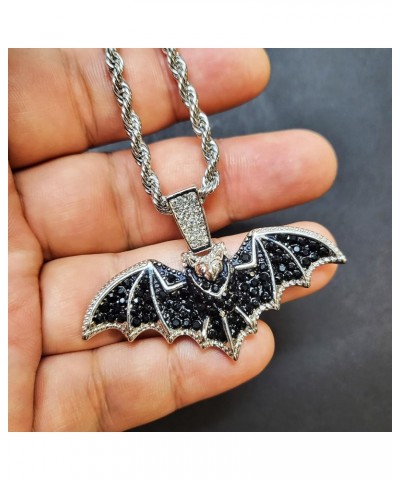 HIP HOP JEWELRY MICRO PAVE STONE GOLD SILVE PLATED BAT BLING PENDANT & 4mm 24" ROPE CHAIN NECKLACE $10.44 Necklaces