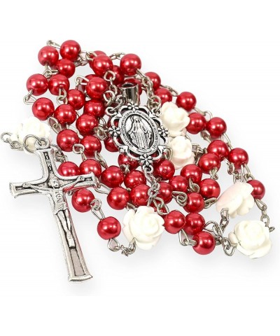 Store Pearl Beads Rosary Beaded Necklace Projection Our Father Prayer Medal with Miraculous Centerpiece and Jesus Crucifix NS...