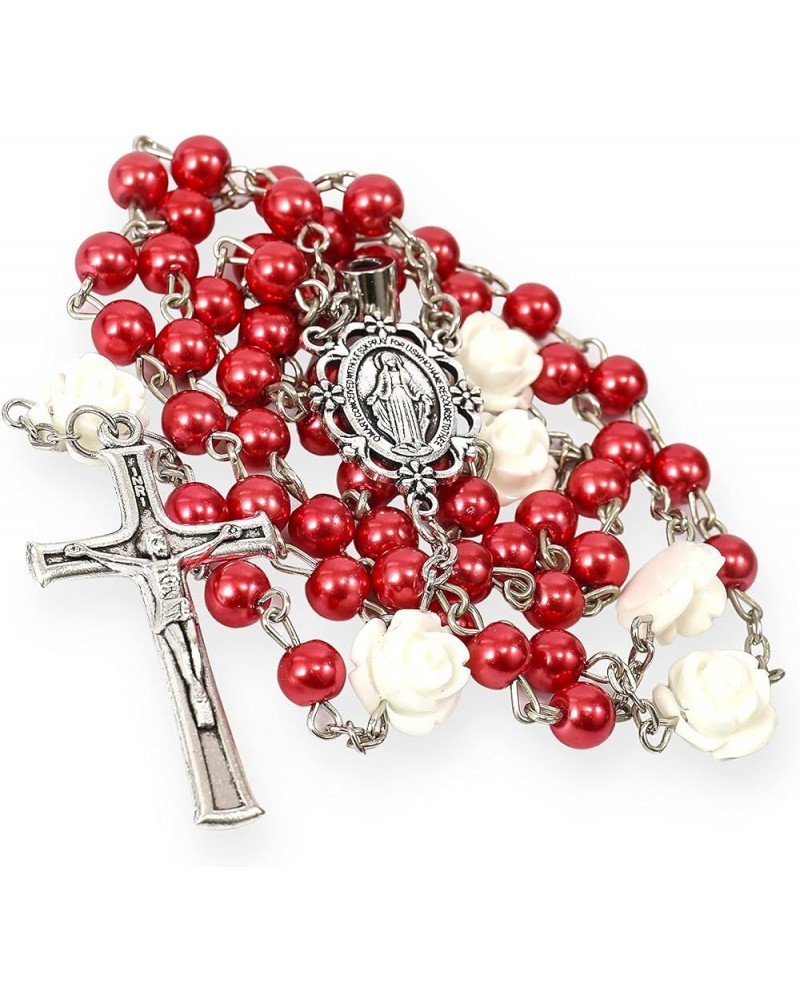 Store Pearl Beads Rosary Beaded Necklace Projection Our Father Prayer Medal with Miraculous Centerpiece and Jesus Crucifix NS...