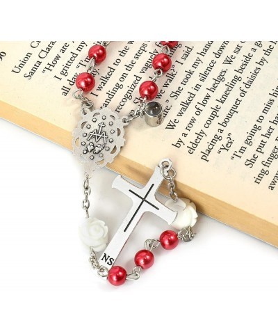 Store Pearl Beads Rosary Beaded Necklace Projection Our Father Prayer Medal with Miraculous Centerpiece and Jesus Crucifix NS...