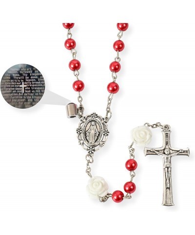 Store Pearl Beads Rosary Beaded Necklace Projection Our Father Prayer Medal with Miraculous Centerpiece and Jesus Crucifix NS...