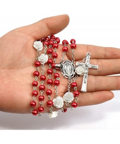 Store Pearl Beads Rosary Beaded Necklace Projection Our Father Prayer Medal with Miraculous Centerpiece and Jesus Crucifix NS...