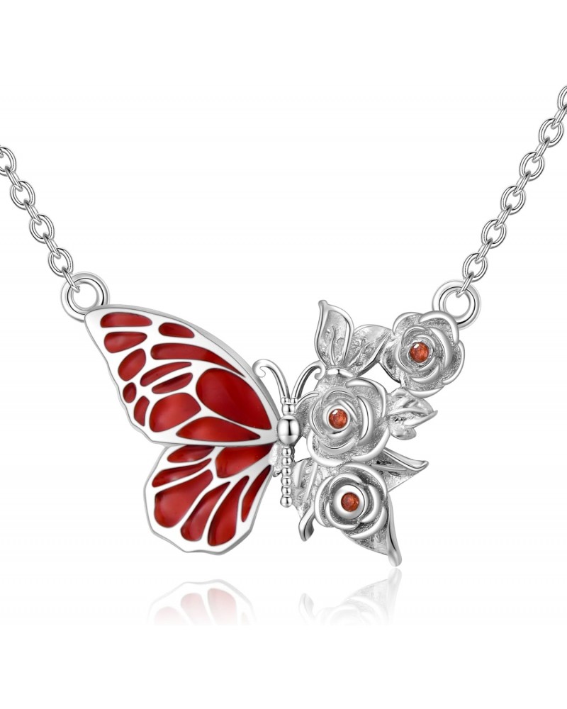 Butterfly Necklaces for Women 925 Sterling Silver Pendant Necklace with Butterfly and Rose 18"-20 $25.50 Necklaces