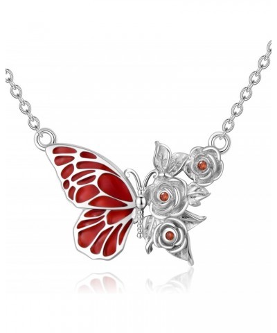 Butterfly Necklaces for Women 925 Sterling Silver Pendant Necklace with Butterfly and Rose 18"-20 $25.50 Necklaces