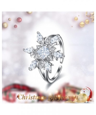 925 Sterling Silver CZ Winter Accessory Sparkle Snowflake Flower Adjustable Cuff Ring White $9.84 Rings