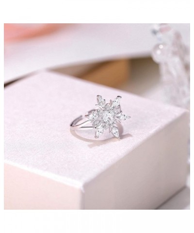 925 Sterling Silver CZ Winter Accessory Sparkle Snowflake Flower Adjustable Cuff Ring White $9.84 Rings