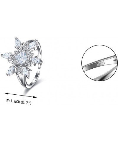 925 Sterling Silver CZ Winter Accessory Sparkle Snowflake Flower Adjustable Cuff Ring White $9.84 Rings