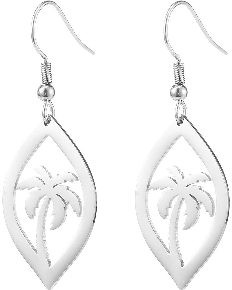 Fashion Silver Stainless Steel Earrings Coconut Palm Tree Summer Beach Dangle Earrings Hollow Out Jewelry for Women Girls Lea...