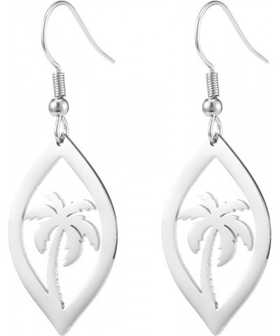 Fashion Silver Stainless Steel Earrings Coconut Palm Tree Summer Beach Dangle Earrings Hollow Out Jewelry for Women Girls Lea...