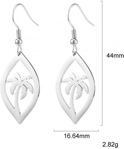 Fashion Silver Stainless Steel Earrings Coconut Palm Tree Summer Beach Dangle Earrings Hollow Out Jewelry for Women Girls Lea...