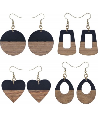 Natural Wood Resin Spliced Hoop Dangle Earrings for Women Black / 4 $9.68 Earrings