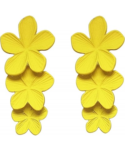 Flower Dangle Long Earrings Boho Layered Floral Petal Drop Earrings Statement Stud Earring for Women Girls Yellow $7.79 Earrings