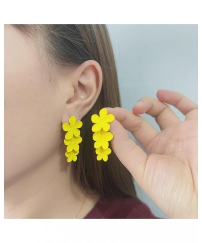 Flower Dangle Long Earrings Boho Layered Floral Petal Drop Earrings Statement Stud Earring for Women Girls Yellow $7.79 Earrings