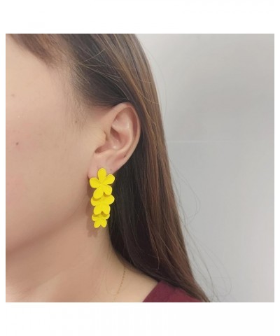 Flower Dangle Long Earrings Boho Layered Floral Petal Drop Earrings Statement Stud Earring for Women Girls Yellow $7.79 Earrings