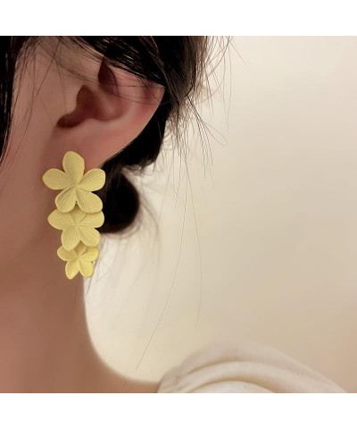 Flower Dangle Long Earrings Boho Layered Floral Petal Drop Earrings Statement Stud Earring for Women Girls Yellow $7.79 Earrings