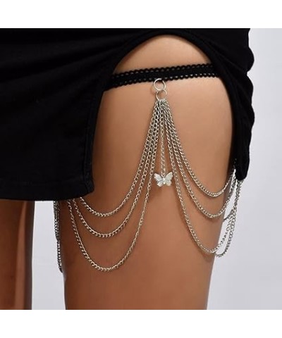 Boho Butterfly Thigh Chain Elastic Layered Leg Chain Gold Silver Tassel Thigh Chain Rave Body Chain Accessories for Women Gir...