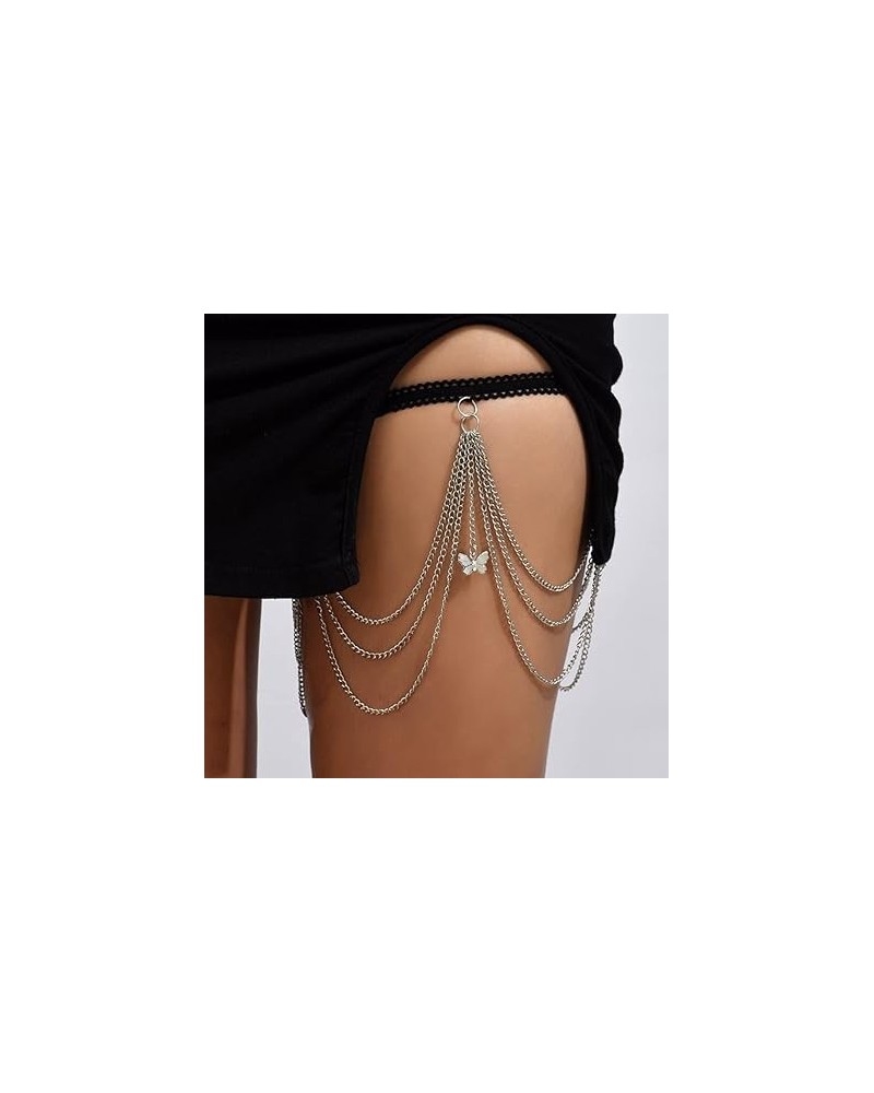 Boho Butterfly Thigh Chain Elastic Layered Leg Chain Gold Silver Tassel Thigh Chain Rave Body Chain Accessories for Women Gir...