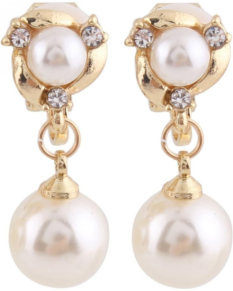 Grace Jun™ Luxury Gold-tone or Silver-tone Clear Crystal White Simulated Pearl Clip-on Drop Earring gold $9.93 Earrings