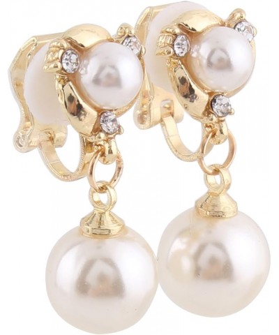 Grace Jun™ Luxury Gold-tone or Silver-tone Clear Crystal White Simulated Pearl Clip-on Drop Earring gold $9.93 Earrings