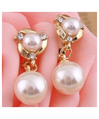 Grace Jun™ Luxury Gold-tone or Silver-tone Clear Crystal White Simulated Pearl Clip-on Drop Earring gold $9.93 Earrings