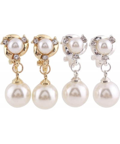 Grace Jun™ Luxury Gold-tone or Silver-tone Clear Crystal White Simulated Pearl Clip-on Drop Earring gold $9.93 Earrings