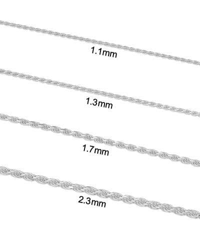 Sterling Silver Diamond-Cut Rope Chain Necklace Bracelet Anklet For Women and Men (1.1 mm, 1.3 mm, 1.7 mm or 2.3 mm) 20 inch ...