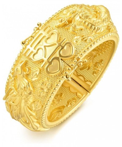 Chinese Wedding Collection 999.9 24K Solid Gold Price-by-Weight Gold Dragon and Phoenix Bangle for Women and Wedding Occasion...