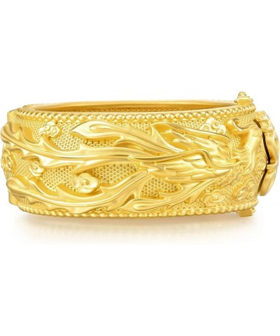 Chinese Wedding Collection 999.9 24K Solid Gold Price-by-Weight Gold Dragon and Phoenix Bangle for Women and Wedding Occasion...