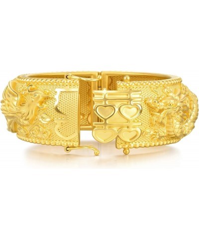 Chinese Wedding Collection 999.9 24K Solid Gold Price-by-Weight Gold Dragon and Phoenix Bangle for Women and Wedding Occasion...