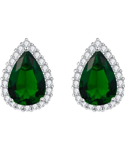 Women's Cubic Zirconia Wedding Teardrop Prong Setting Stud Earrings Silver-Tone Green_Pierced $8.83 Earrings