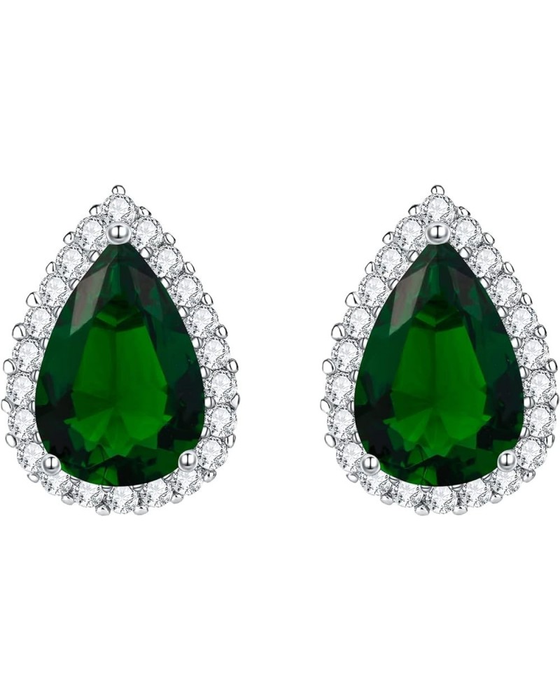 Women's Cubic Zirconia Wedding Teardrop Prong Setting Stud Earrings Silver-Tone Green_Pierced $8.83 Earrings