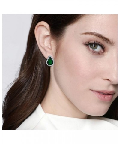 Women's Cubic Zirconia Wedding Teardrop Prong Setting Stud Earrings Silver-Tone Green_Pierced $8.83 Earrings