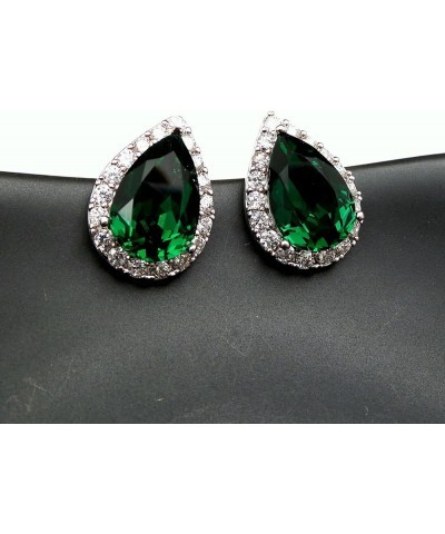 Women's Cubic Zirconia Wedding Teardrop Prong Setting Stud Earrings Silver-Tone Green_Pierced $8.83 Earrings