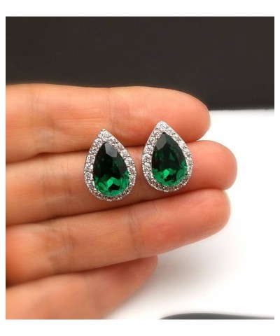 Women's Cubic Zirconia Wedding Teardrop Prong Setting Stud Earrings Silver-Tone Green_Pierced $8.83 Earrings