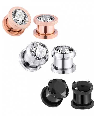 6pcs Stainless Steel Ear Tunnels Cubic Zirconia Gem Tunnels Piercing Ear Gauge 8g-9/16 inch B, 00g(10mm) $9.17 Body Jewelry