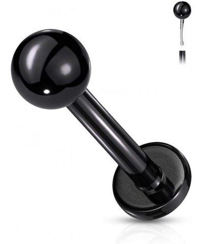 Push in Top Ball PVD Over Surgical Steel Threadless Labret, Monroe, Flat Back Stud 18GA, L: 6mm, Ball: 3mm, Black $10.25 Body...