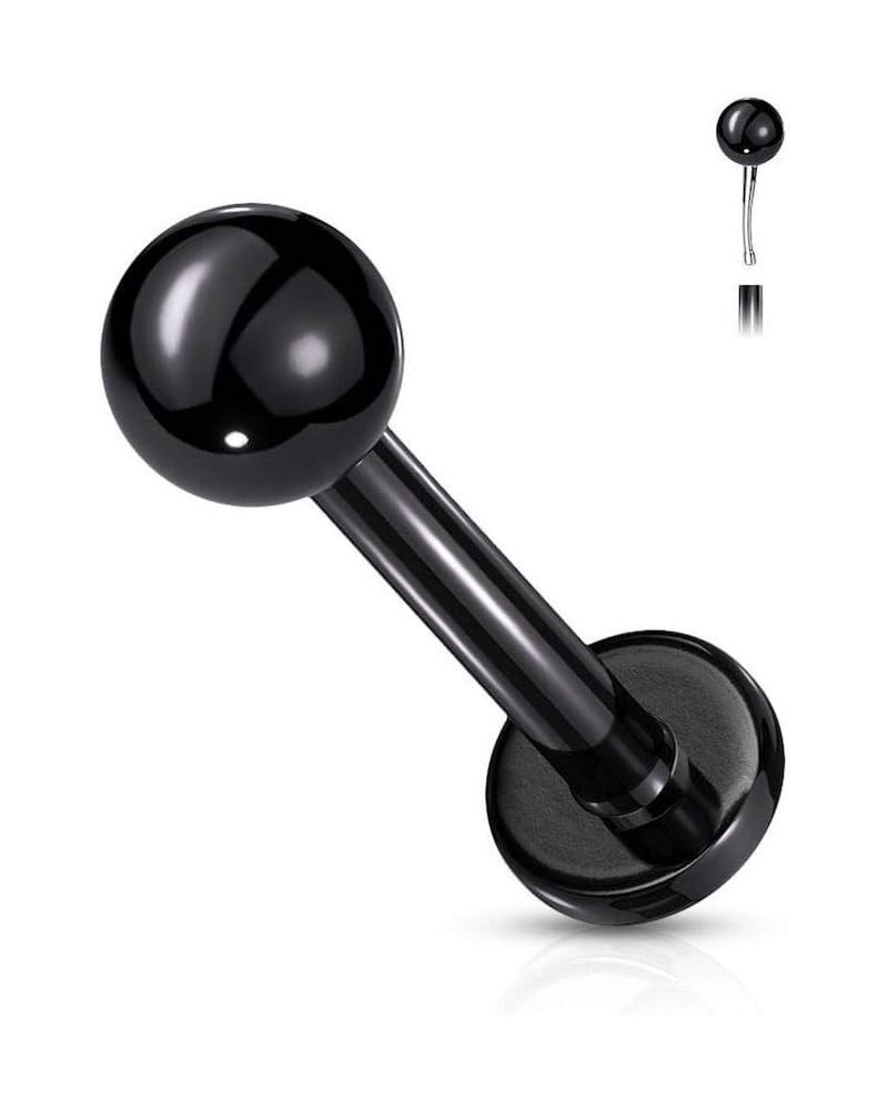 Push in Top Ball PVD Over Surgical Steel Threadless Labret, Monroe, Flat Back Stud 18GA, L: 6mm, Ball: 3mm, Black $10.25 Body...