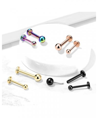 Push in Top Ball PVD Over Surgical Steel Threadless Labret, Monroe, Flat Back Stud 18GA, L: 6mm, Ball: 3mm, Black $10.25 Body...