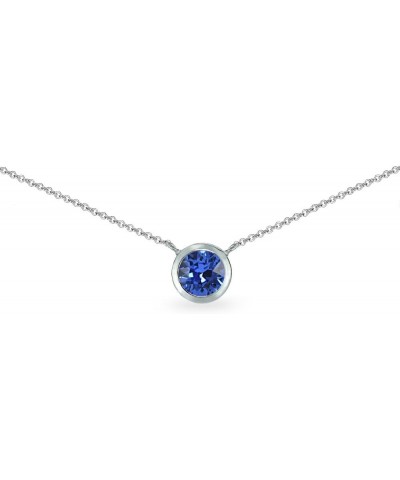 Sterling Silver 6mm Round Bezel-Set Dainty Choker Necklace Made with European Crystals September - Blu $11.75 Necklaces