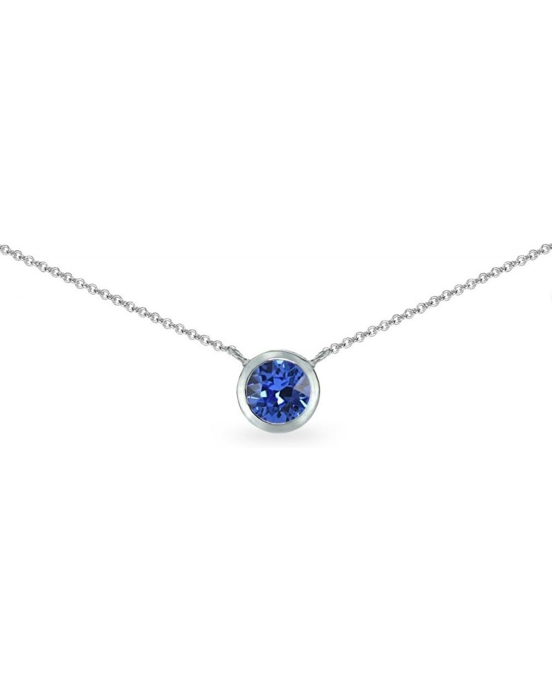 Sterling Silver 6mm Round Bezel-Set Dainty Choker Necklace Made with European Crystals September - Blu $11.75 Necklaces