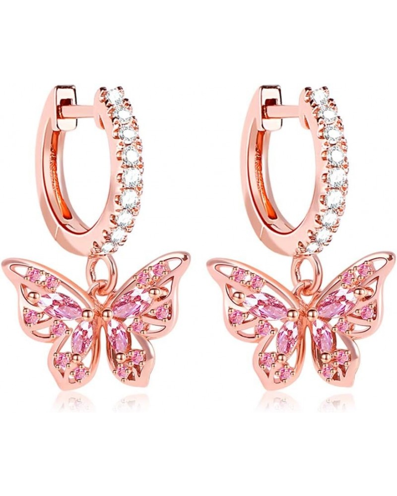 Butterfly Dangle Earring Sterling Silver Rose Gold Guff Earrings with Cubic Zirconia Fashion Drop Earrings Jewelry Gift for W...