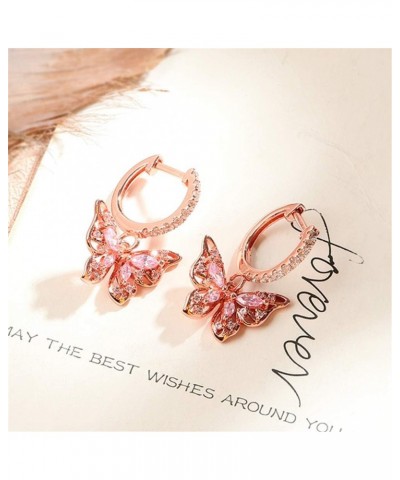 Butterfly Dangle Earring Sterling Silver Rose Gold Guff Earrings with Cubic Zirconia Fashion Drop Earrings Jewelry Gift for W...