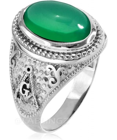 Sterling Silver Masonic Green Onyx Statement Ring $51.29 Rings