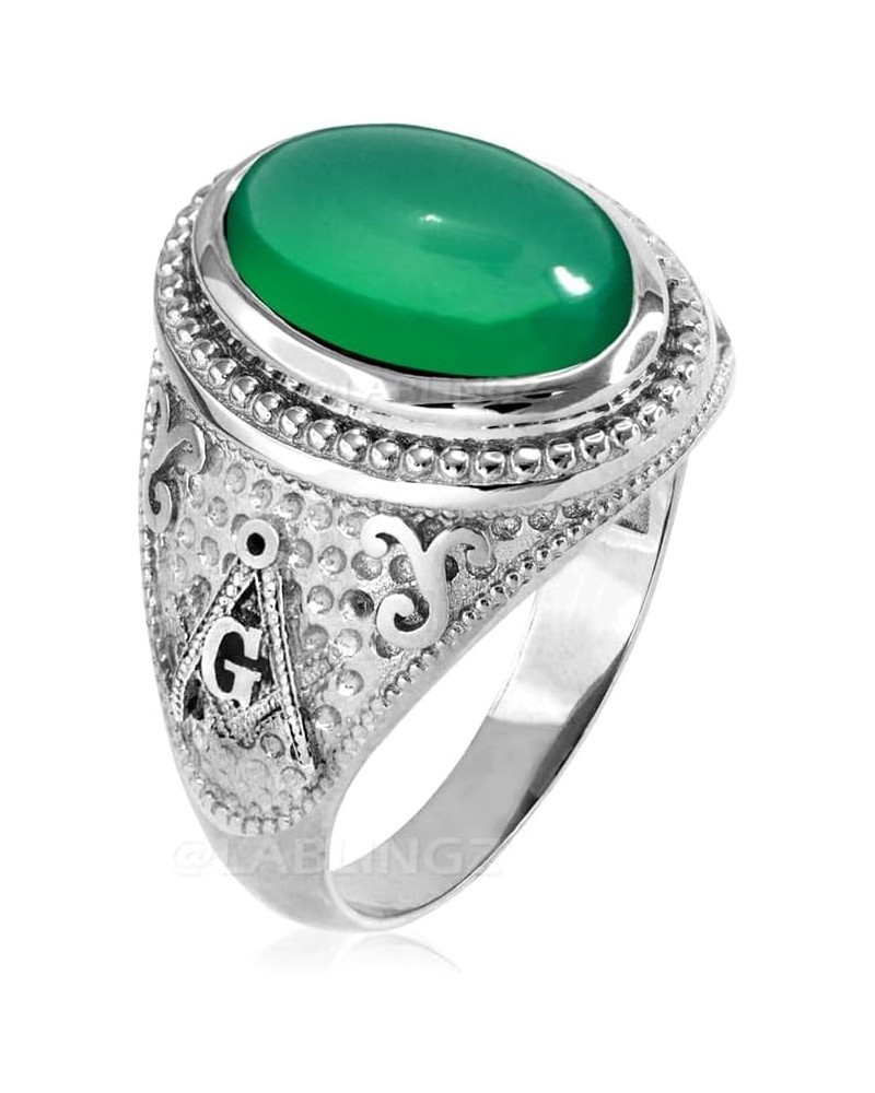 Sterling Silver Masonic Green Onyx Statement Ring $51.29 Rings