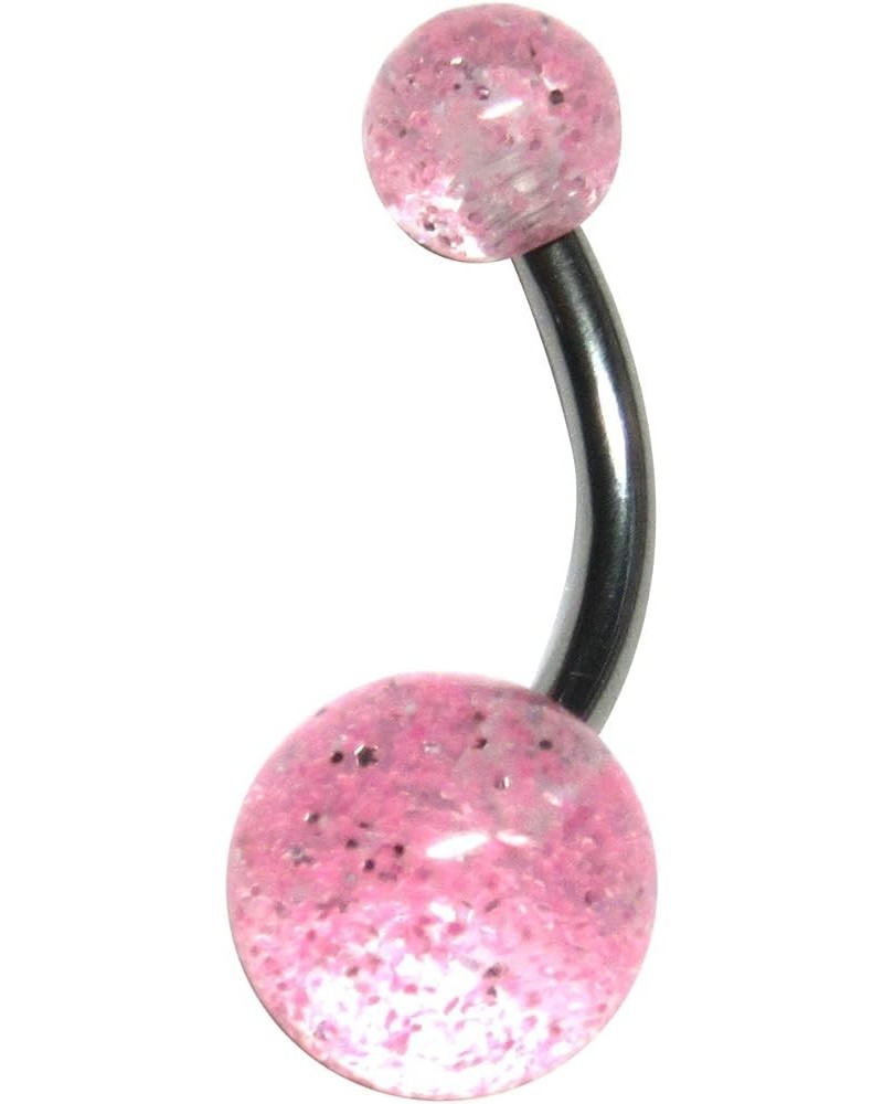 14g Custom Length Light Pink Glitter Belly Button Ring 1/4 to 1 10mm (3/8 in.) $9.25 Body Jewelry